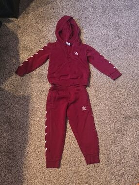 adidas Kids Burgundy Hoodie & Joggers Set - Maroon with White Logos
